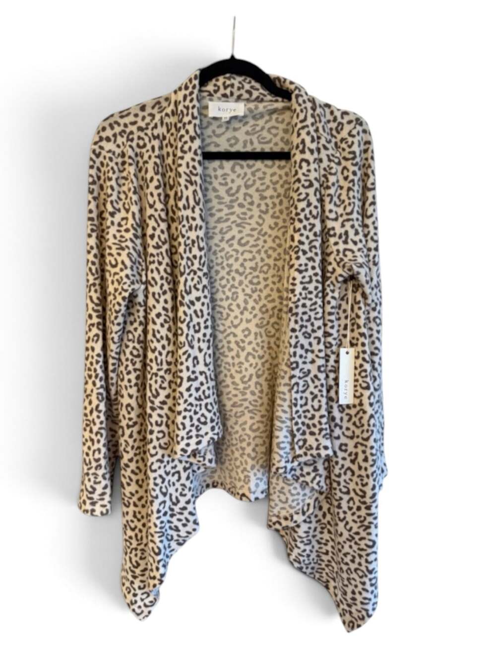 korye Women's Leopard Open Front Draped Cardigan Size M